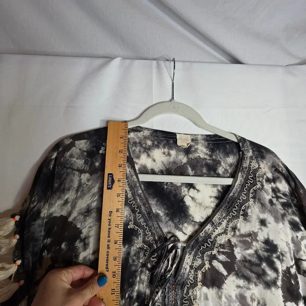 Surf Gypsy Sm TieDyed‎ gray n white Swimcover with Tassels n Beads. Sexy Hippie